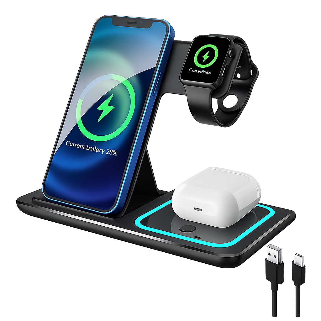 Cargador Inalámbrico 3 En 1 | Carga iPhone, Watch y AirPods al Mismo Tiempo